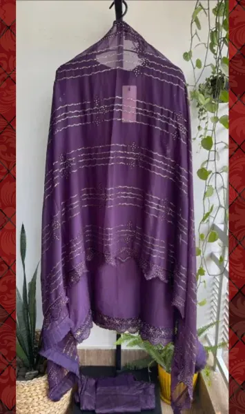 Pakistani Original Bin Saeed Luxury Chiffon stitched 3 Pcs _ Deep  Purple 